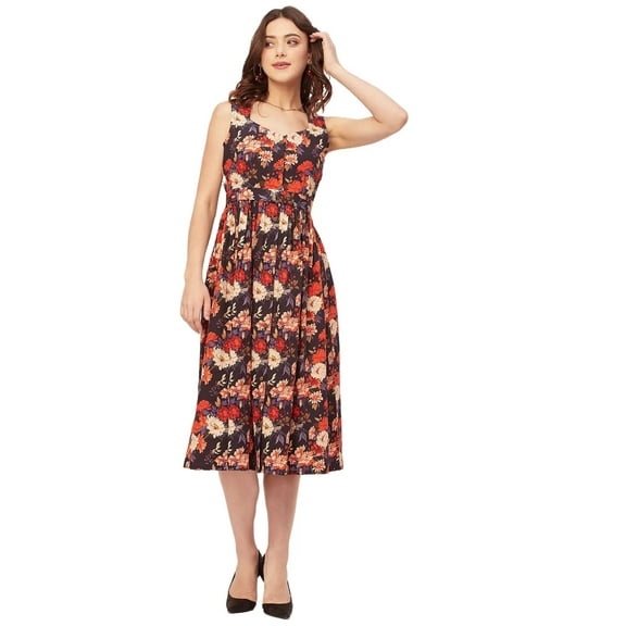 Moomaya Sleeveless Sweetheart Neck Flared Cotton Dress - Women's Trendy Dress