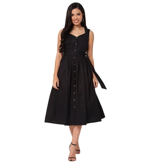 Moomaya Sleeveless Sweetheart Neck Flared Cotton Dress - Women's Trendy Dress