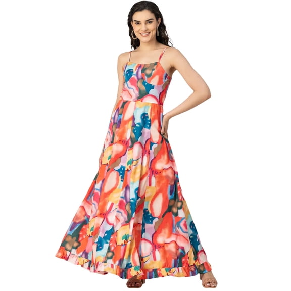 Moomaya Sleeveless Sweetheart Neck Printed Dress - Women's Elegant A-Line Dress