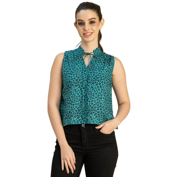 Moomaya Sleeveless Tie Up Neck Cotton Top - Women's Trendy Tie Up Neck Top