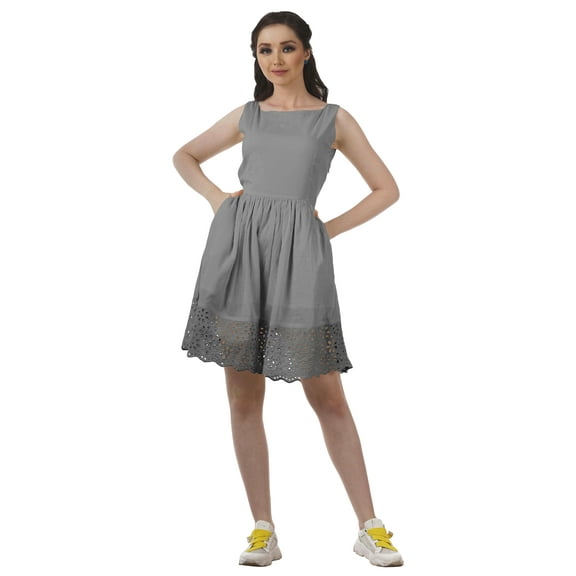 Moomaya Sleeveless Tunic Dress Short Flared Pouf Dress Ladies Casual Swing Dress