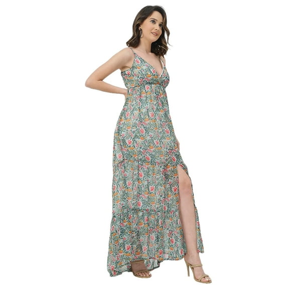 Moomaya Sleeveless V Neck A-Line Printed Dress - Women's Boho A-Line Dress