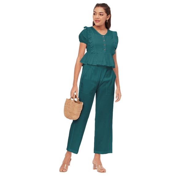 Moomaya Solid 2 Pcs Co-Ord Set For Women, Cotton Top With Pajamas