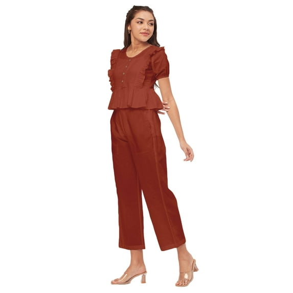 Moomaya Solid 2 Pcs Co-Ord Set For Women, Cotton Top With Pajamas