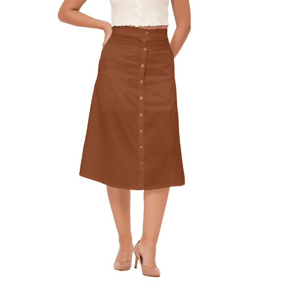 Moomaya Solid A-Line Skirt For Women, Front Buttoned Midi Skirts