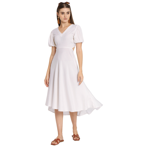 Moomaya Solid A-Line Viscose Dress, Short Sleeve, Styled Back Casual Flared Dress