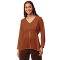 thumbnail image 1 of Moomaya Solid Cinched Waist Top, V-Neck Front Slit Buttoned Georgette Top, 1 of 8