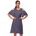 thumbnail image 1 of Moomaya Solid Cold Shoulder Shift Dresses For Women, Round Neck Short Dress, 1 of 8