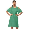 thumbnail image 1 of Moomaya Solid Cold Shoulder Shift Dresses For Women, Round Neck Short Dress, 1 of 8