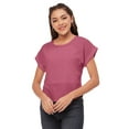 thumbnail image 1 of Moomaya Solid Color Basic Tops For Women, Short Sleeve Round Neck Crepe Tops, 1 of 8