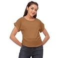 thumbnail image 1 of Moomaya Solid Color Basic Tops For Women, Short Sleeve Round Neck Crepe Tops, 1 of 8
