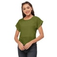 thumbnail image 1 of Moomaya Solid Color Basic Tops For Women, Short Sleeve Round Neck Crepe Tops, 1 of 8