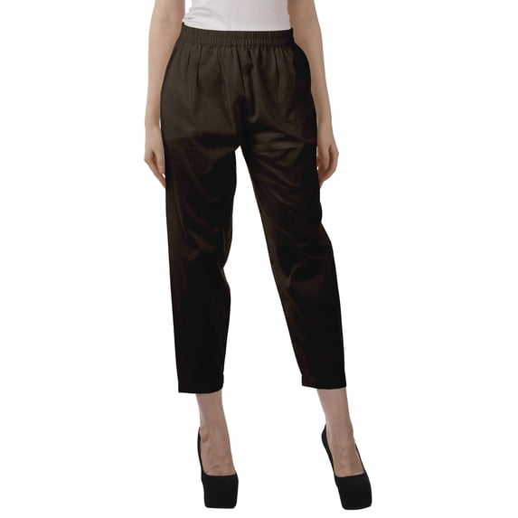 Moomaya Solid Color Elastic Waist Pants Cotton Narrow Fit Straight Women Pants For Kurti