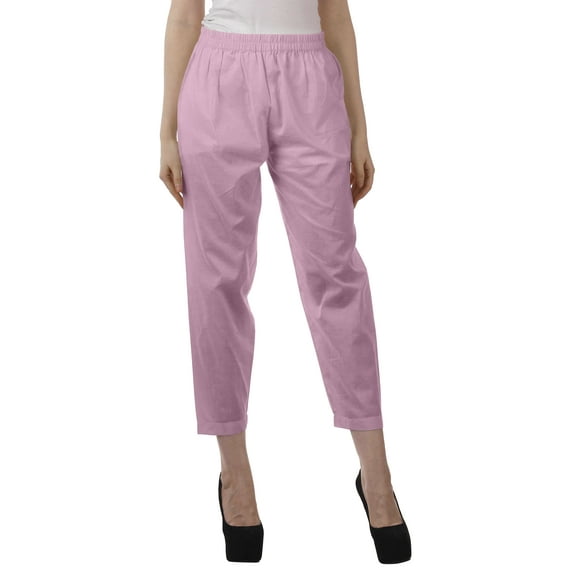 Moomaya Solid Color Elastic Waist Pants Cotton Narrow Fit Straight Women Pants For Kurti