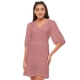 thumbnail image 1 of Moomaya Solid Color Shift Dress, V-Neck Balloon Sleeve Casual Evening Dress, 1 of 8