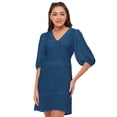 thumbnail image 1 of Moomaya Solid Color Shift Dress, V-Neck Balloon Sleeve Casual Evening Dress, 1 of 8