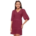 thumbnail image 1 of Moomaya Solid Color Shift Dress, V-Neck Balloon Sleeve Casual Evening Dress, 1 of 8