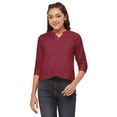 thumbnail image 1 of Moomaya Solid Color Tops, 3/4Th Roll-Up Sleeve V-Neck Formal Summer Shirt Tops, 1 of 8