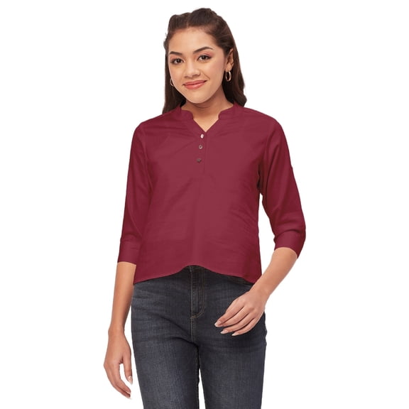 Moomaya Solid Color Tops, 3/4Th Roll-Up Sleeve V-Neck Formal Summer Shirt Tops