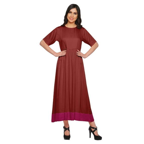 Moomaya Solid Cotton Pleated Dress Elbow Sleeve Indian Kurti WoMen's Summer Wear