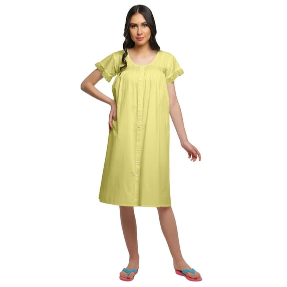 Moomaya Solid Cotton Poplin Button Down Nightdress For Women Nursing Nightwear