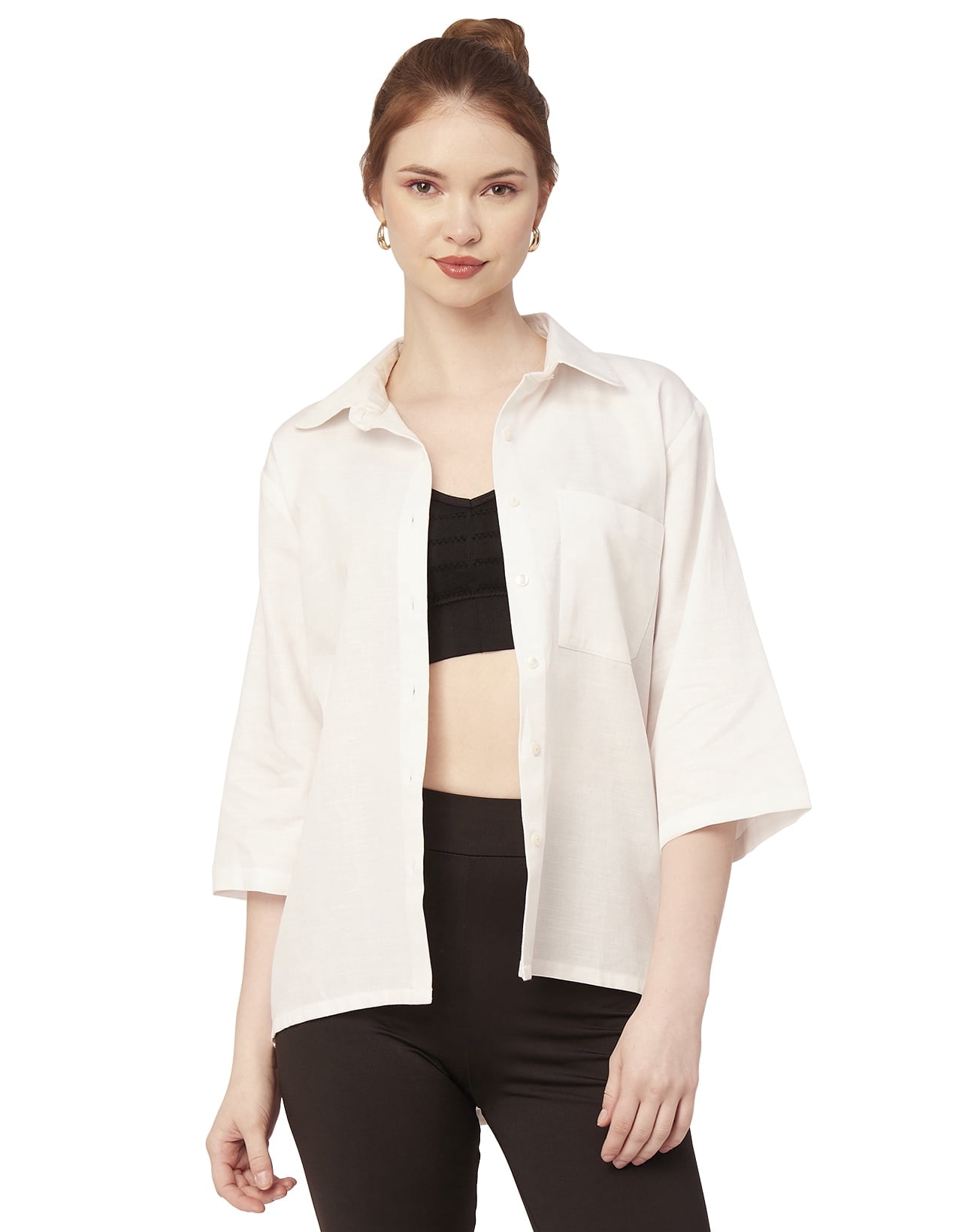 Buttoned Down Moomaya Solid Cotton Satin Slub Shirt, Over-Sized Long Sleeves Drop ...