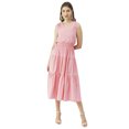 thumbnail image 1 of Moomaya Solid Cotton Sleeveless Dress, V-Neck Smocked Waist Tiered Midi Dress, 1 of 8