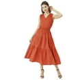thumbnail image 1 of Moomaya Solid Cotton Sleeveless Dress, V-Neck Smocked Waist Tiered Midi Dress, 1 of 8
