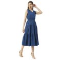 thumbnail image 1 of Moomaya Solid Cotton Sleeveless Dress, V-Neck Smocked Waist Tiered Midi Dress, 1 of 8