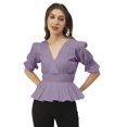 thumbnail image 1 of Moomaya Solid Cotton Tops For Women, 3/4th Sleeve Blouse, Smocked Waist Tops, 1 of 8