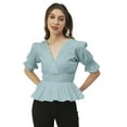 thumbnail image 1 of Moomaya Solid Cotton Tops For Women, 3/4th Sleeve Blouse, Smocked Waist Tops, 1 of 8