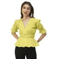 thumbnail image 1 of Moomaya Solid Cotton Tops For Women, 3/4th Sleeve Blouse, Smocked Waist Tops, 1 of 8