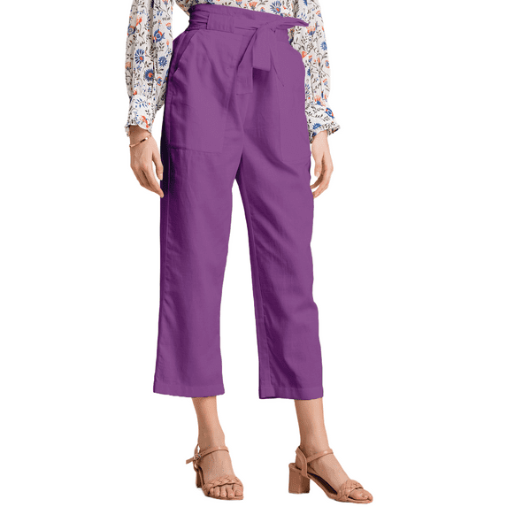 Moomaya Solid Cotton Trousers For Women, Elastic Waist Pajama Pants
