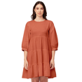 thumbnail image 1 of Moomaya Solid Flared Dress For Women Round Neck Long Sleeves Tiered Short Summer Dress, 1 of 8