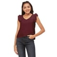 thumbnail image 1 of Moomaya Solid Flutter Sleeve Tops For Women, Moss Georgette V-Neck Casual Crop Top, 1 of 8