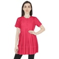 thumbnail image 1 of Moomaya Solid Half Button placket Tunic For Womens Casual Round Neck Basic Pleated Long Top, 1 of 1