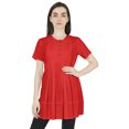 thumbnail image 1 of Moomaya Solid Half Button placket Tunic For Womens Casual Round Neck Basic Pleated Long Top, 1 of 7