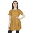 thumbnail image 1 of Moomaya Solid Half Button placket Tunic For Womens Casual Round Neck Basic Pleated Long Top, 1 of 7