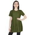 thumbnail image 1 of Moomaya Solid Half Button placket Tunic For Womens Casual Round Neck Basic Pleated Long Top, 1 of 1