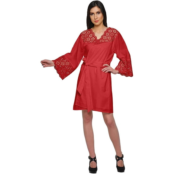 Moomaya Solid Kimono Cotton Robes For Women Sleepwear Nightwear Dressing Gown