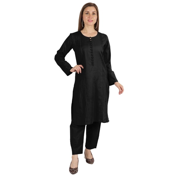 Moomaya Solid Kurta Pajama Set For Women Ethnic Set Full Sleeve Indian Formal Cotton Clothing