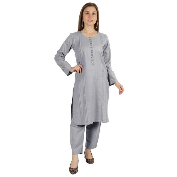 Moomaya Solid Kurta Pajama Set For Women Ethnic Set Full Sleeve Indian Formal Cotton Clothing