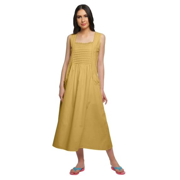 Moomaya Solid Lace Neckline Nursing Sleepwear Cotton Neck Placket Nightdress