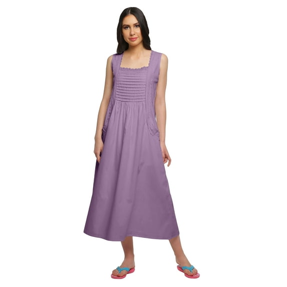 Moomaya Solid Lace Neckline Nursing Sleepwear Cotton Neck Placket Nightdress