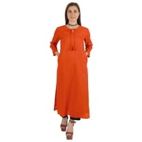 Moomaya Solid Long Kurti For Women Cotton Tunic 3/4 Sleeve Ethnic Formal Kurta w/ Pockets