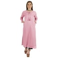 thumbnail image 1 of Moomaya Solid Long Kurti For Women Cotton Tunic 3/4 Sleeve Ethnic Formal Kurta w/ Pockets, 1 of 5