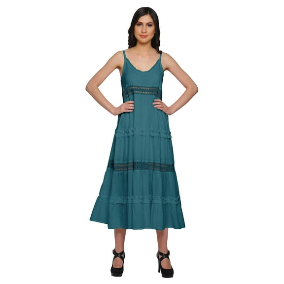 Moomaya Solid Long Maxi Dress For Women Sleeveless V-Neck Casual Flair Kurta