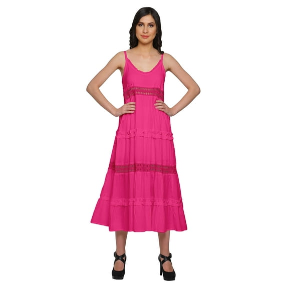 Moomaya Solid Long Maxi Dress For Women Sleeveless V-Neck Casual Flair Kurta