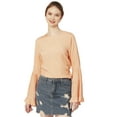 thumbnail image 1 of Moomaya Solid Long Ruffle Bell Sleeve Top, Round Neck Casual Viscose Rayon Boho Top, 1 of 8