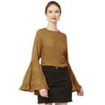 thumbnail image 1 of Moomaya Solid Long Ruffle Bell Sleeve Top, Round Neck Casual Viscose Rayon Boho Top, 1 of 8
